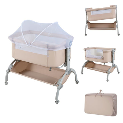 Verstellbares Babybeistellbett mit Rollen – Beige, 7 Höhenstufen