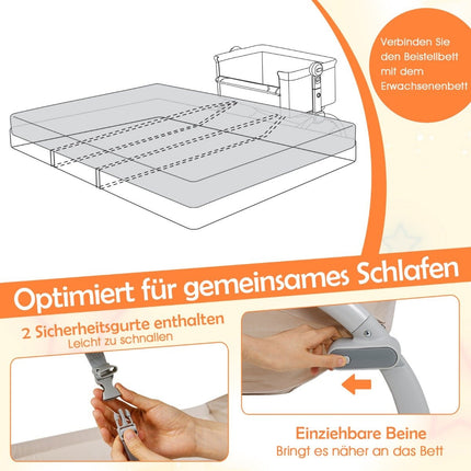 Verstellbares Babybeistellbett mit Rollen – Beige, 7 Höhenstufen