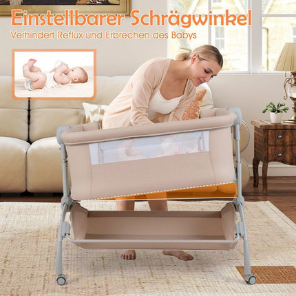 Verstellbares Babybeistellbett mit Rollen – Beige, 7 Höhenstufen