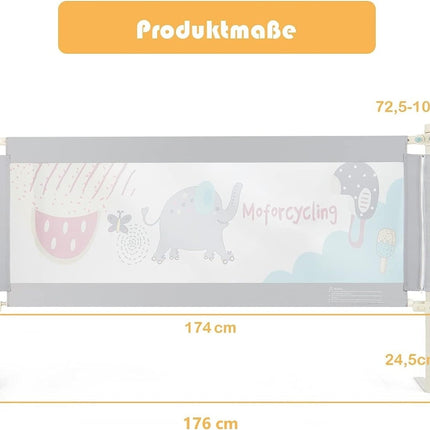 Verstellbares Baby-Bettgitter, 175cm, Doppelsicherung, Grau
