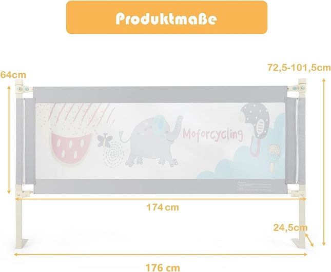 Verstellbares Baby-Bettgitter, 175cm, Doppelsicherung, Grau