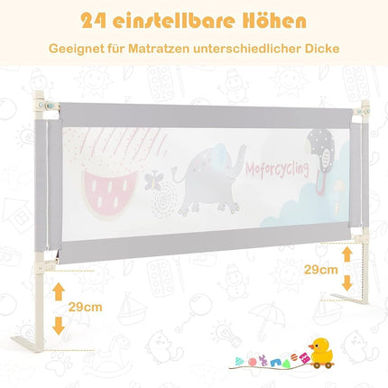 Verstellbares Baby-Bettgitter, 175cm, Doppelsicherung, Grau