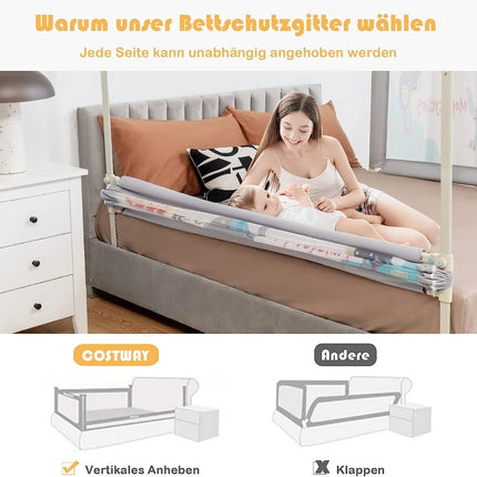 Verstellbares Baby-Bettgitter, 175cm, Doppelsicherung, Grau