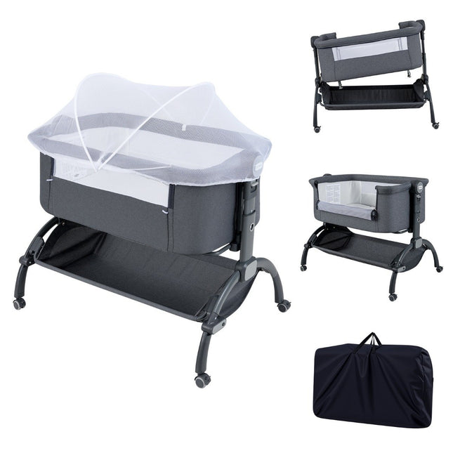 Lit bébé réglable avec roulettes, gris