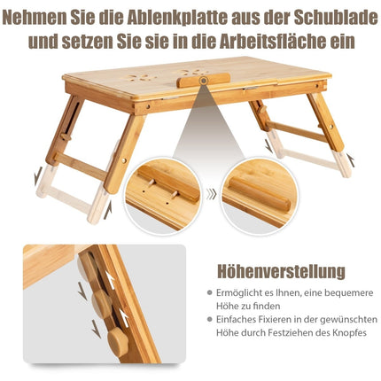 Verstellbarer Laptop-Tisch aus Bambus mit neigbarer Platte, faltbar