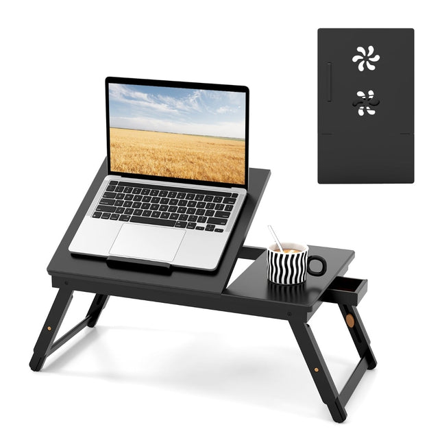 Table d'ordinateur portable réglable en bambou avec tiroir - Marron