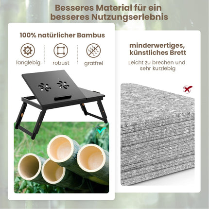 Verstellbarer Bambus-Laptop-Tisch mit Schublade – Braun