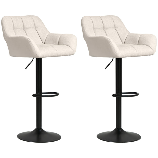 Verstellbare Barhocker, 2er-Set, Kunstleder, Creme/Schwarz