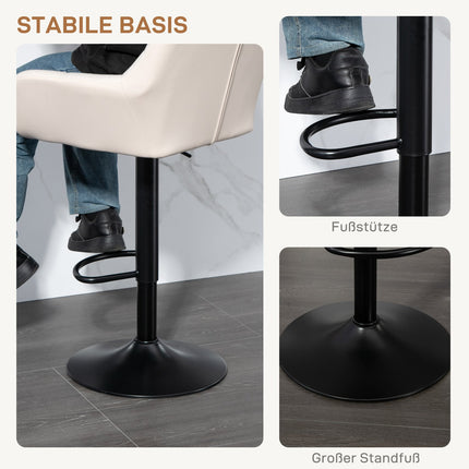 Tabourets de bar réglables, lot de 2, similicuir, crème/noir