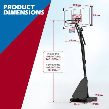 Panier de basket réglable, 1,5 à 3 m, base lestable