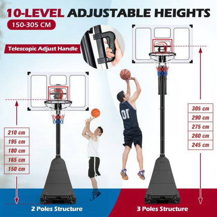 Panier de basket réglable, 1,5 à 3 m, base lestable