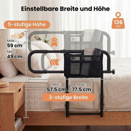 Adjustable Bed Rail for Seniors – Foldable, Black, Metal Frame