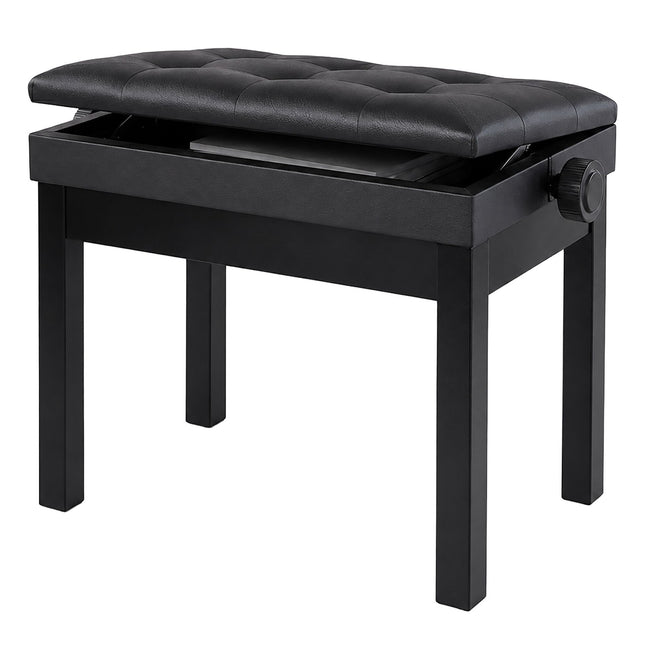 Banc de piano réglable en bouleau noir avec rangement