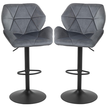 Verstellbare Barhocker aus blauem Samt mit Rückenlehne, 2er-Set