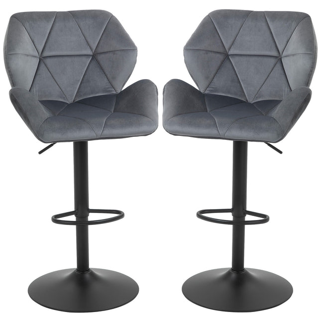 Verstellbare Barhocker aus blauem Samt mit Rückenlehne, 2er-Set