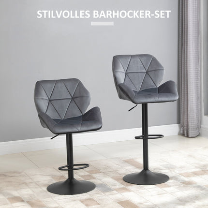 Verstellbare Barhocker aus blauem Samt mit Rückenlehne, 2er-Set