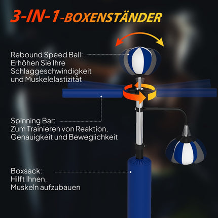 Verstellbarer Boxständer mit Speedballs und Kick-Pad