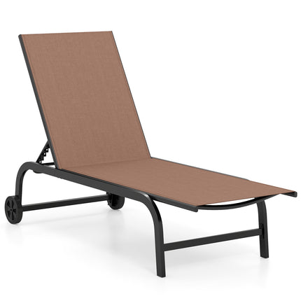 Transat marron réglable avec roulettes et tissu respirant