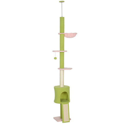Arbre à chat réglable avec hamac et poteaux en sisal, vert