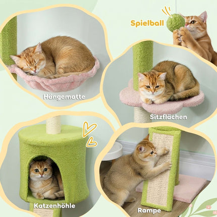 Arbre à chat réglable avec hamac et poteaux en sisal, vert