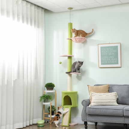 Arbre à chat réglable avec hamac et poteaux en sisal, vert