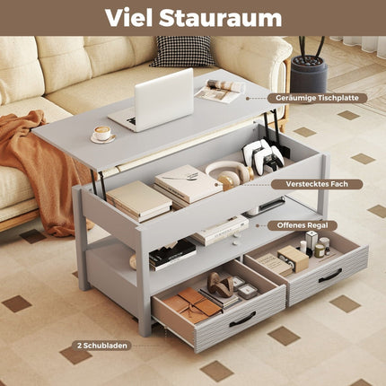 Verstellbarer Couchtisch mit Hebefunktion und 2 Schubladen