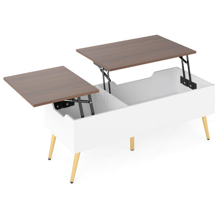 Table basse réglable avec plateau relevable et rangement dissimulé