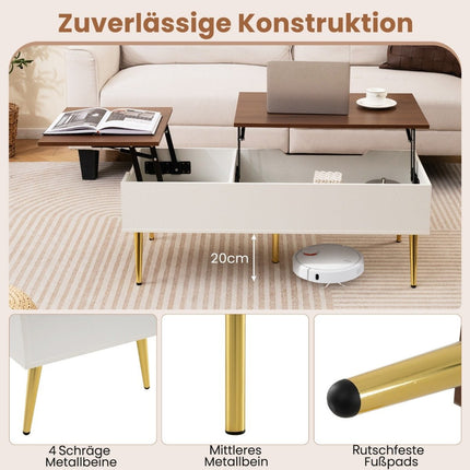 Table basse réglable avec plateau relevable et rangement dissimulé