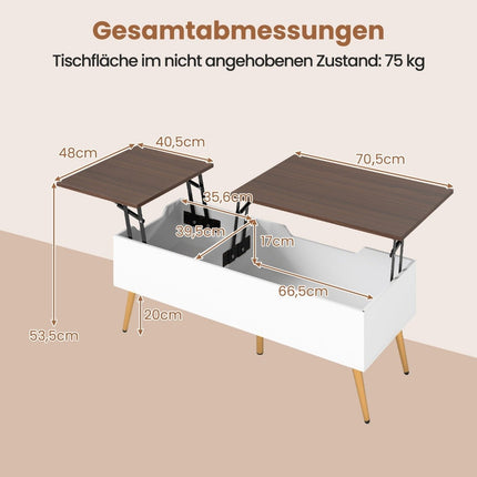 Table basse réglable avec plateau relevable et rangement dissimulé