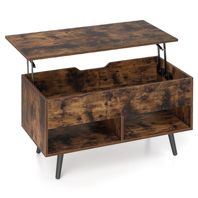 Table basse réglable avec plateau relevable et étagères de rangement