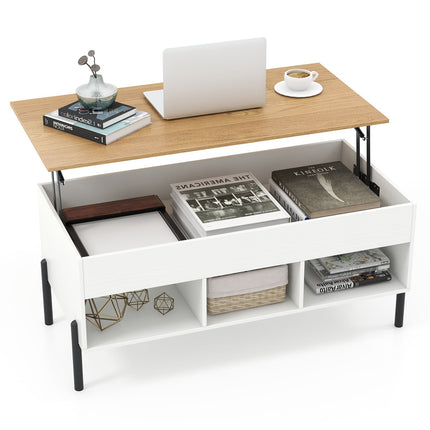 Table basse réglable avec plateau relevable et rangement, blanche