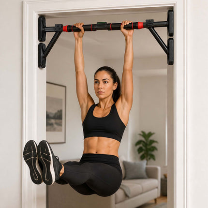 Barre de traction réglable pour porte, 87–100 cm, noir/rouge