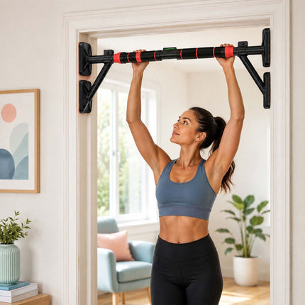 Barre de traction réglable pour porte, 87–100 cm, noir/rouge