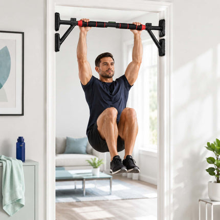 Barre de traction réglable pour porte, 87–100 cm, noir/rouge
