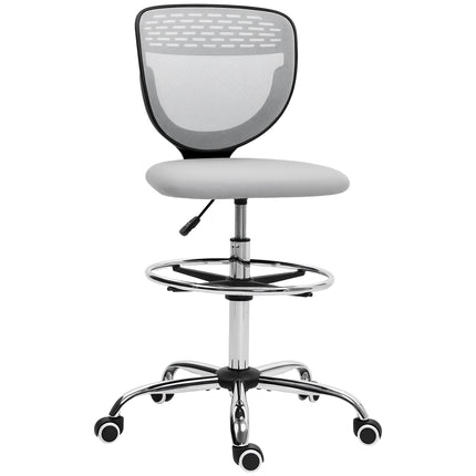 Chaise de dessin réglable avec repose-pieds, dossier en maille, grise