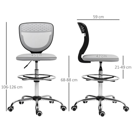 Chaise de dessin réglable avec repose-pieds, dossier en maille, grise