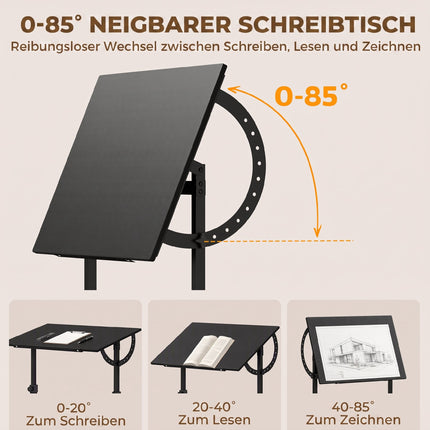Table à dessin réglable avec inclinaison, noire, 90 x 60 cm
