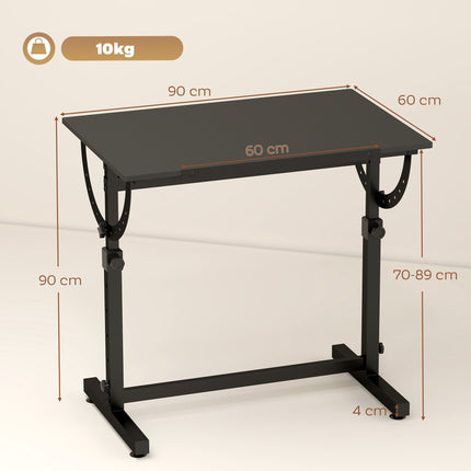 Table à dessin réglable avec inclinaison, noire, 90 x 60 cm