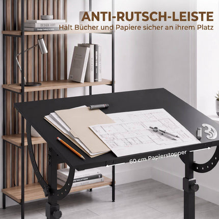 Table à dessin réglable avec inclinaison, noire, 90 x 60 cm