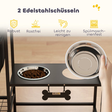 Verstellbarer erhöhter Hundenapf-Ständer mit Aufbewahrungsfach, 2x800ml