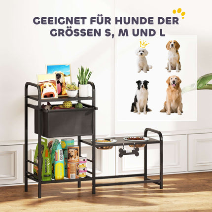 Verstellbarer erhöhter Hundenapf-Ständer mit Aufbewahrungsfach, 2x800ml