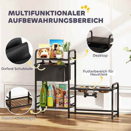 Verstellbarer erhöhter Hundenapf-Ständer mit Aufbewahrungsfach, 2x800ml