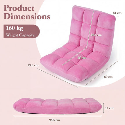 Chaise de sol réglable, 14 positions, pliable, rose
