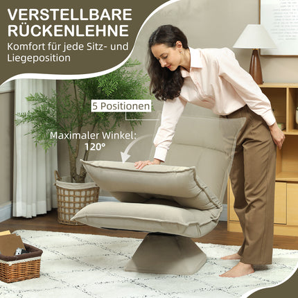 Chaise de sol réglable, pivotante à 360°, beige, cadre en acier