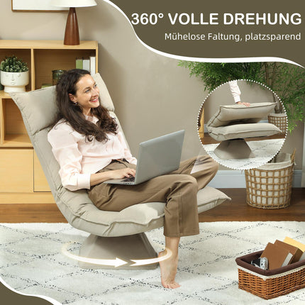 Chaise de sol réglable, pivotante à 360°, beige, cadre en acier