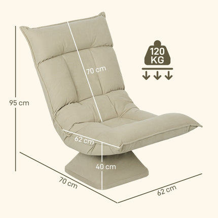 Chaise de sol réglable, pivotante à 360°, beige, cadre en acier