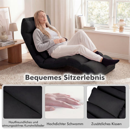Verstellbarer Bodenstuhl mit Liege- & Schlaffunktion, Schwarz