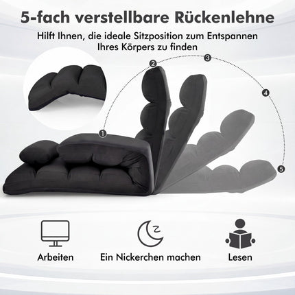 Verstellbarer Bodenstuhl mit Liege- & Schlaffunktion, Schwarz