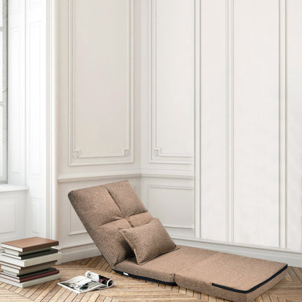 Chaise de sol réglable avec coussin moelleux, marron, 6 positions
