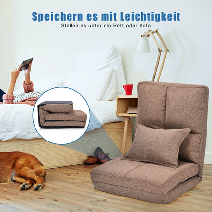 Chaise de sol réglable avec coussin moelleux, marron, 6 positions